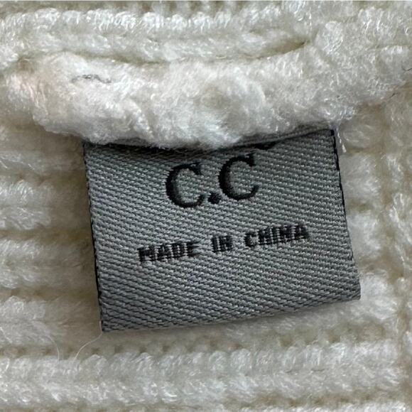 C.C Women’s White Sequin Pom Pom Knit Beanie & Silver Cubic Zirconia Earrings - Picture 16 of 16